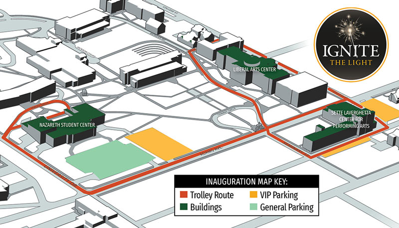 map with highlighted parking and shuttle areas for inauguration