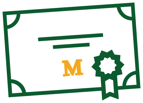 A diploma, oulined in green, with a golden Marywood 'M'