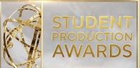 gold and grey photo with emmy logo and student production awards written Marywood Students’ Live Sporting Event Nominated for Mid-Atlantic Emmy