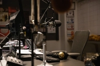 A camera and microphone on a desk