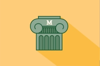 Graphic of a green Roman column with a white Marywood M logo is pictured against a gold background. Library Receives ByWater Solutions Grant