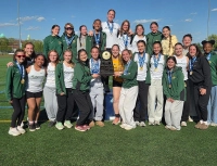 track and field team photo with championship Women's Track and Field Team Crowned Atlantic East Champions