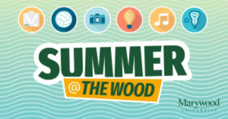 Summer at the Wood promotional logo with icons