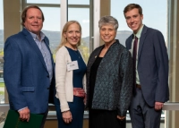 Thomas Flynn ’22, Astoria. N.Y., far right, expressed gratitude on behalf of all scholarship recipients, accompanied by his parents, Thomas and Donna Flynn, and Sister Mary Persico, IHM, Marywood University President.