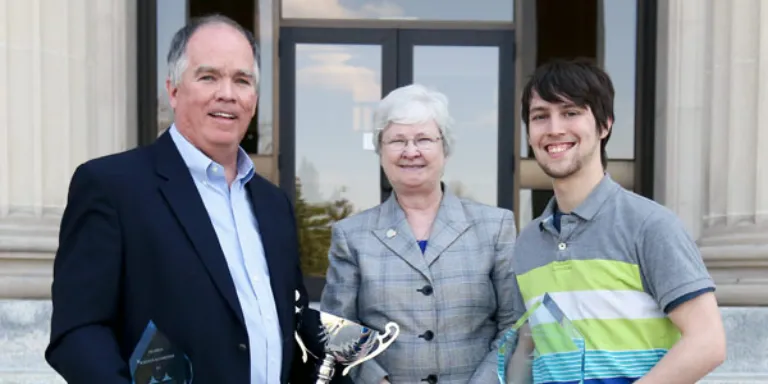 Pictured, left to right: Christopher Speicher, Ph.D., Sr. Anne Munley, IHM, Ph.D., president of Marywood University; and student Frank Winger, junior, Easton, PA.