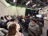 students in a room watching a screen Multimedia Communication Students Welcome Erin Dugan Jurchak