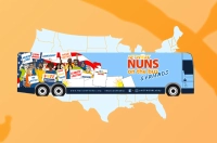 Graphic depiction of a bus for the Nuns on the Bus Tour Nuns on the Bus & Friends Stopping at Marywood for 