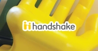 Handshake yellow hand and logo
