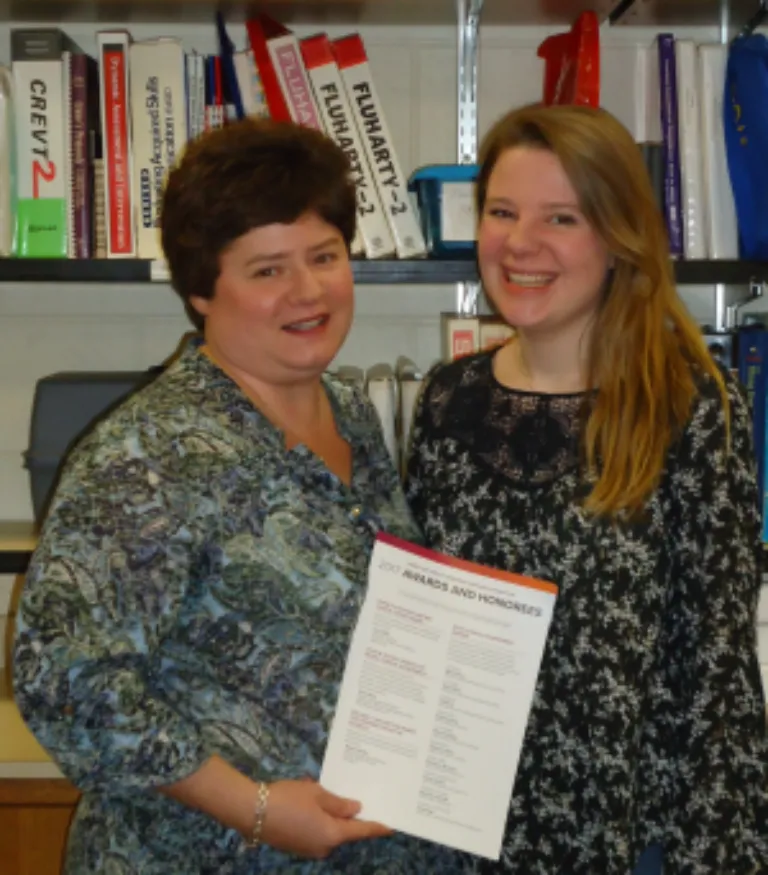 Andrea Novak, CSD department chairperson, and graduate program director; and Rebecca Skakal, CSD graduate student.