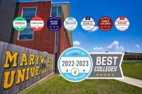 Campus photo with eight colleges of distinction badges overlayed Marywood Recognized: 2022-23 Colleges of Distinction