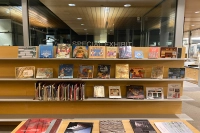 A bookcase inside the Marywood Univrsity Learning Commons. Marywood Receives Library Excellence in Access and Diversity Award